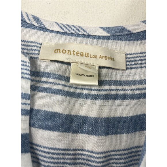 Monteau Women’s  Striped V Neck Dress Size XS Clinched Waist Pheasant Bohemian - Picture 3 of 7